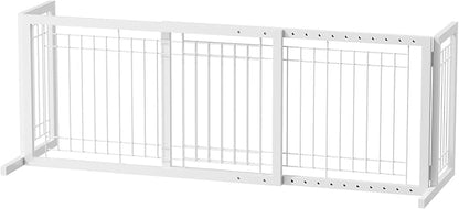 Bonnlo Free Standing Dog Gate, 37" - 68" Wide Pet Gate for Fireplace Stairs Doorways, Metal Adjustable Pet Fence Indoor, Christmas Tree Gate (Metal-White)