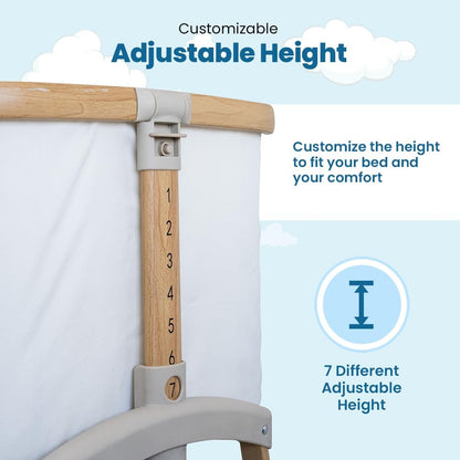 Motherly Haven Baby Bassinet Bedside Sleeper, Portable Crib for Newborns, Adjustable 7-Height Auto-Lock, with Wheels, Soft Mattress & Breathable Mesh (Light Grey)