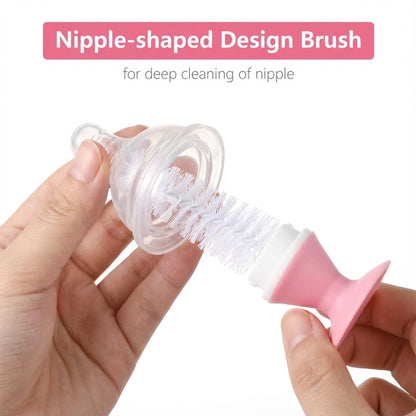 Ariseno 5-in-1 Baby Bottle Brush Set, Including Nylon and Silicone Bottle Brush, Bottle Cap, Straw and Nipple Cleaner, BPA-Free (Blue)