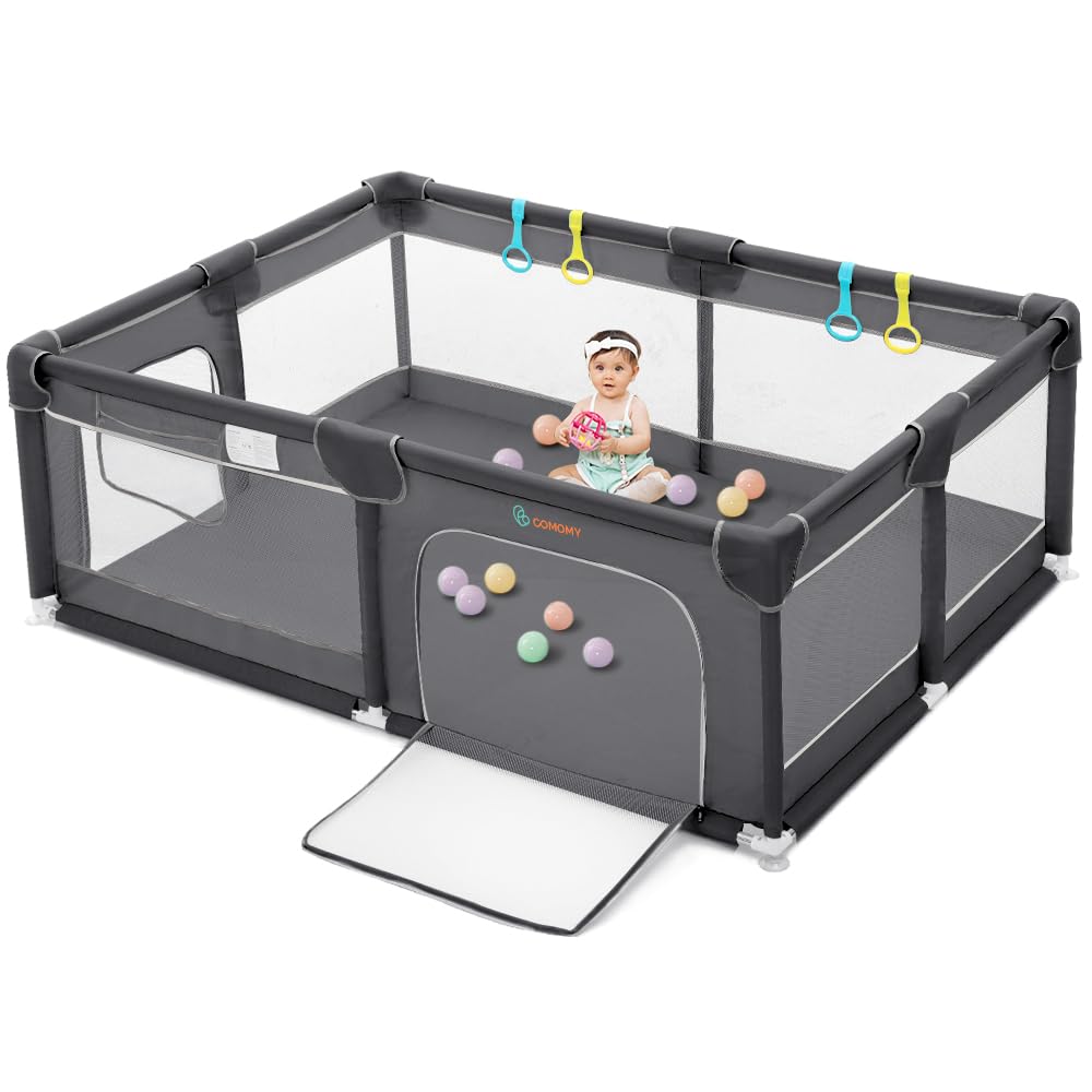 COMOMY Playpens for Babies and Toddlers, Small Baby Play Pens, Activity Center for Safe and Non-Slip Baby Fence, Full Mesh Design, Indoor & Outdoor Kids Activity Center (Dark Grey, 36"x36")