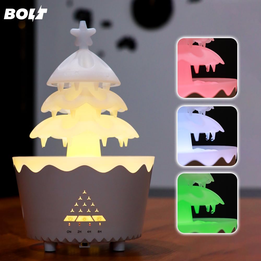 BOLT Pine Tree Humidifier 250ml - Ultrasonic Cool Mist Humidifier, Compact Design, Modern Aesthetic, Humidity Control for Dry Seasons, 7 Color Settings, Great For Bedroom, Nursery, Office, Lounge