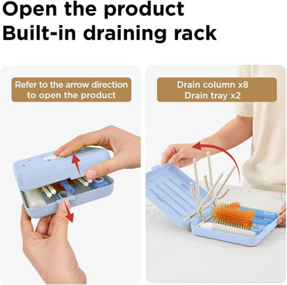 YOTIME Travel Bottle Brush, Travel Bottle Cleaner Kit with Foldable Bottle Drying Rack, for Visit Friends and Relations, Baby Travel Essentials, BPA Free, Green