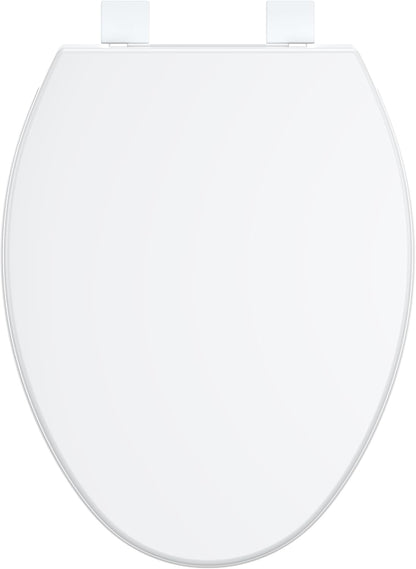 17" White Round Toilet Seat for Adult and Child, Built-In Potty Training Seat with Soft Quiet Close Non-Slip Design, Magnetic Kids Seat and Cover for Round/Oval Toilets, Easy to Install and Clean