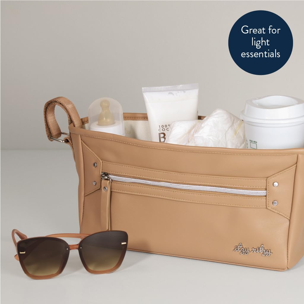 Itzy Ritzy Adjustable Stroller Caddy and Organizer Bag Featuring Front Zippered Pocket, 2 Built-In Interior Pockets & Adjustable Straps to Fit Nearly Any Stroller (Coffee and Cream)