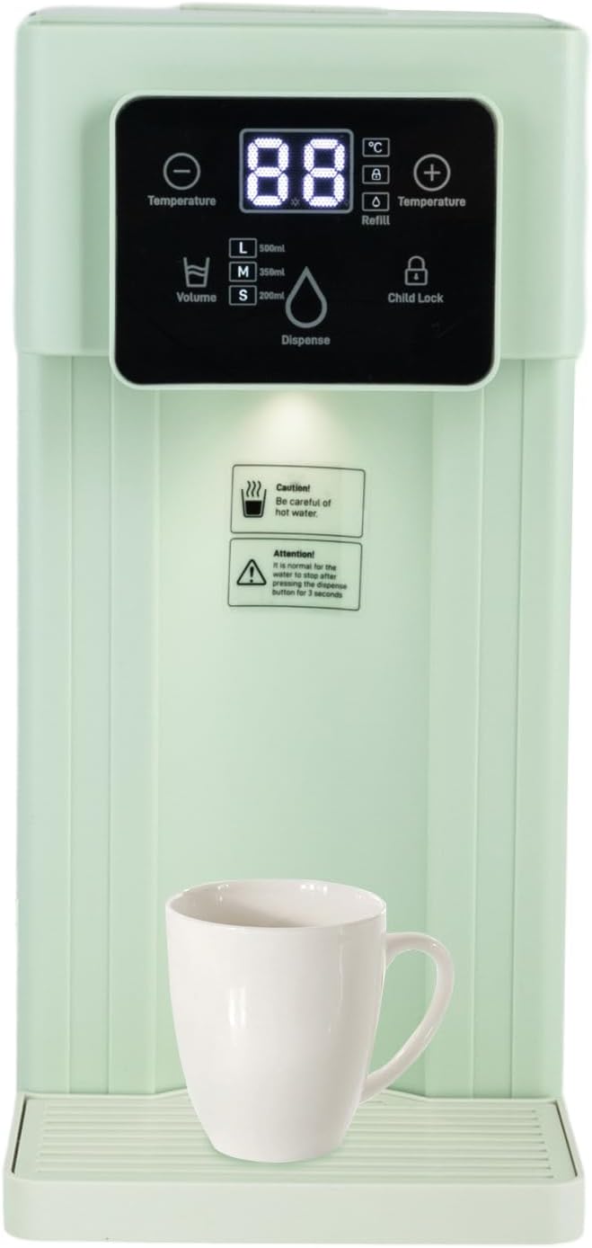 Instant Water Dispenser, 1500 Watt Fast Heating Countertop Water Dispenser, Adjustable Temperature (90°F-212°F), 3 Liter/0.79 Gallon Tank, Child Lock, For Home, Office (White and Green) (Green)