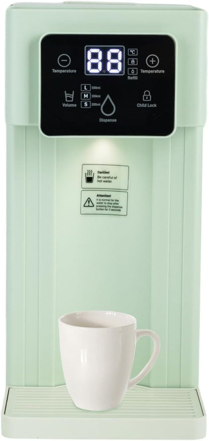 Instant Water Dispenser, 1500 Watt Fast Heating Countertop Water Dispenser, Adjustable Temperature (90°F-212°F), 3 Liter/0.79 Gallon Tank, Child Lock, For Home, Office (White and Green) (Green)