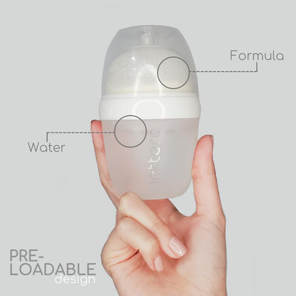 Baby Bottles with Built-in Formula Dispenser, Anti-Colic Wide Neck Design for Newborn Feeding and Everyday Baby Essentials, 9 Oz Medium Flow (2 Pack), Stylish White