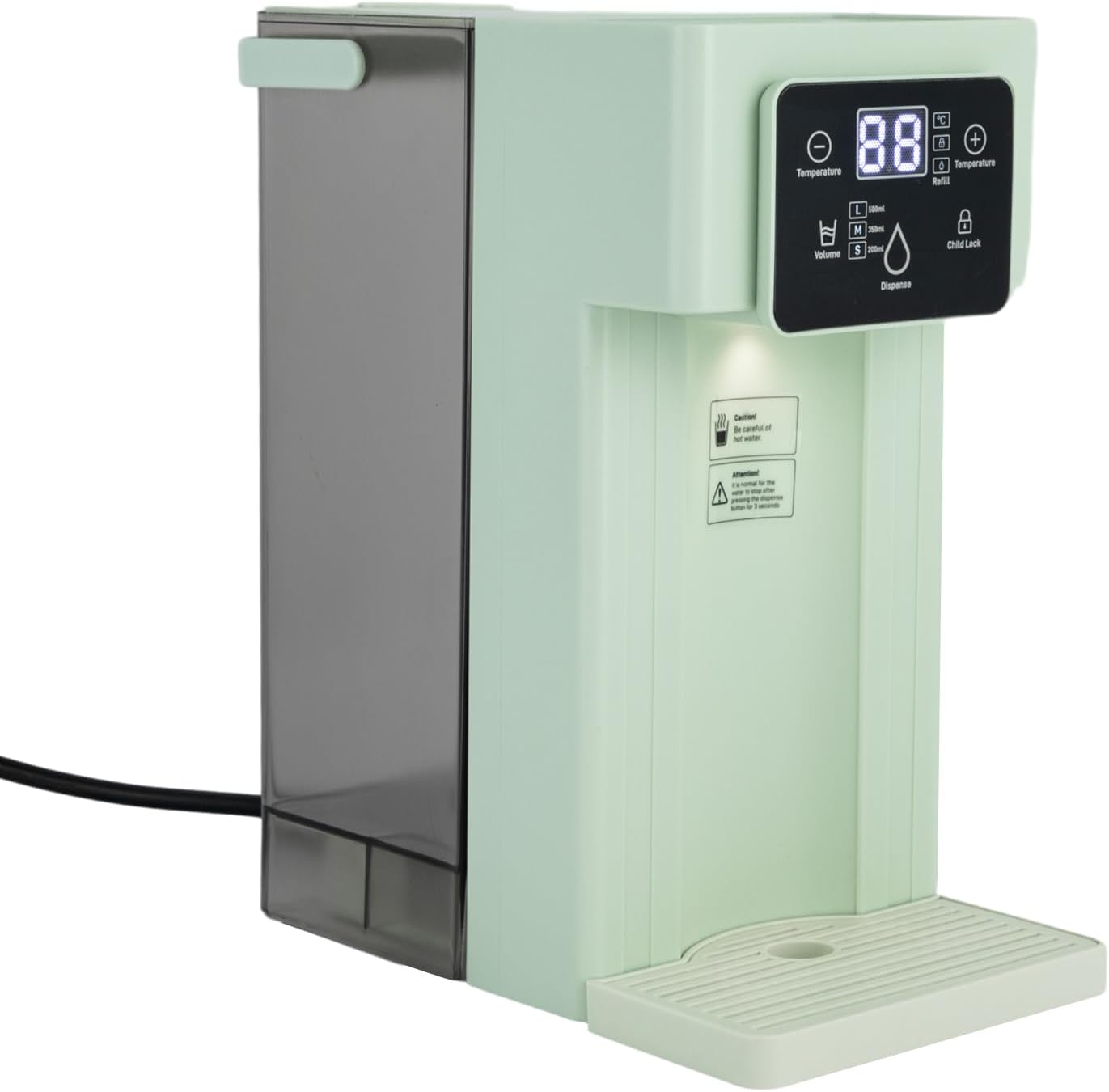 Instant Water Dispenser, 1500 Watt Fast Heating Countertop Water Dispenser, Adjustable Temperature (90°F-212°F), 3 Liter/0.79 Gallon Tank, Child Lock, For Home, Office (White and Green) (Green)