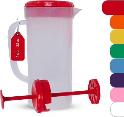 JBK Pottery 1 Quart Plastic Mixing Pitcher with Mixing Lid, BPA Free, Shatterproof Beverage Jug for Iced Tea, Lemonade, Juices, Milk – Leak-Proof, Easy Stirring, Dishwasher Safe | Blue