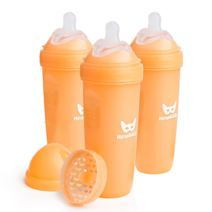 Herobility Anti-Colic Baby Bottles 8.5 fl oz/240ml - Pack of 4 Plastic Baby Bottles, Slow Flow Plastic Bottles, Breast-Shaped Teat for Breastfed Babies – Multicolor – White, Gray, Pink, Hawthorn Rose