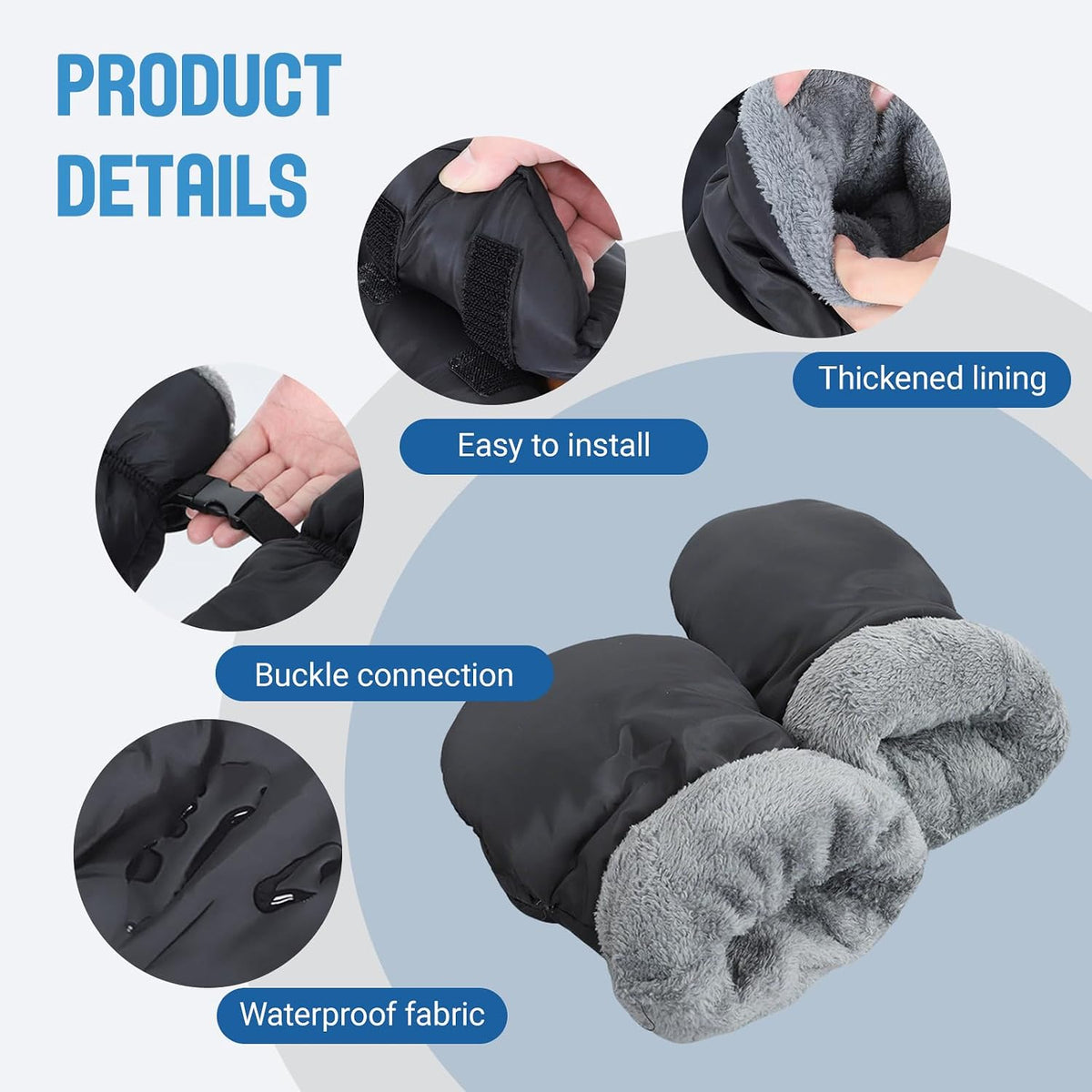 Stroller Gloves, Baby Stroller Finger Gloves, Hand Muff for Cold Weather, with Detachable Finger Gloves, Universal Ultra-Plush Winter Stroller Mittens for Baby Parents, for Winter & Rainy Days