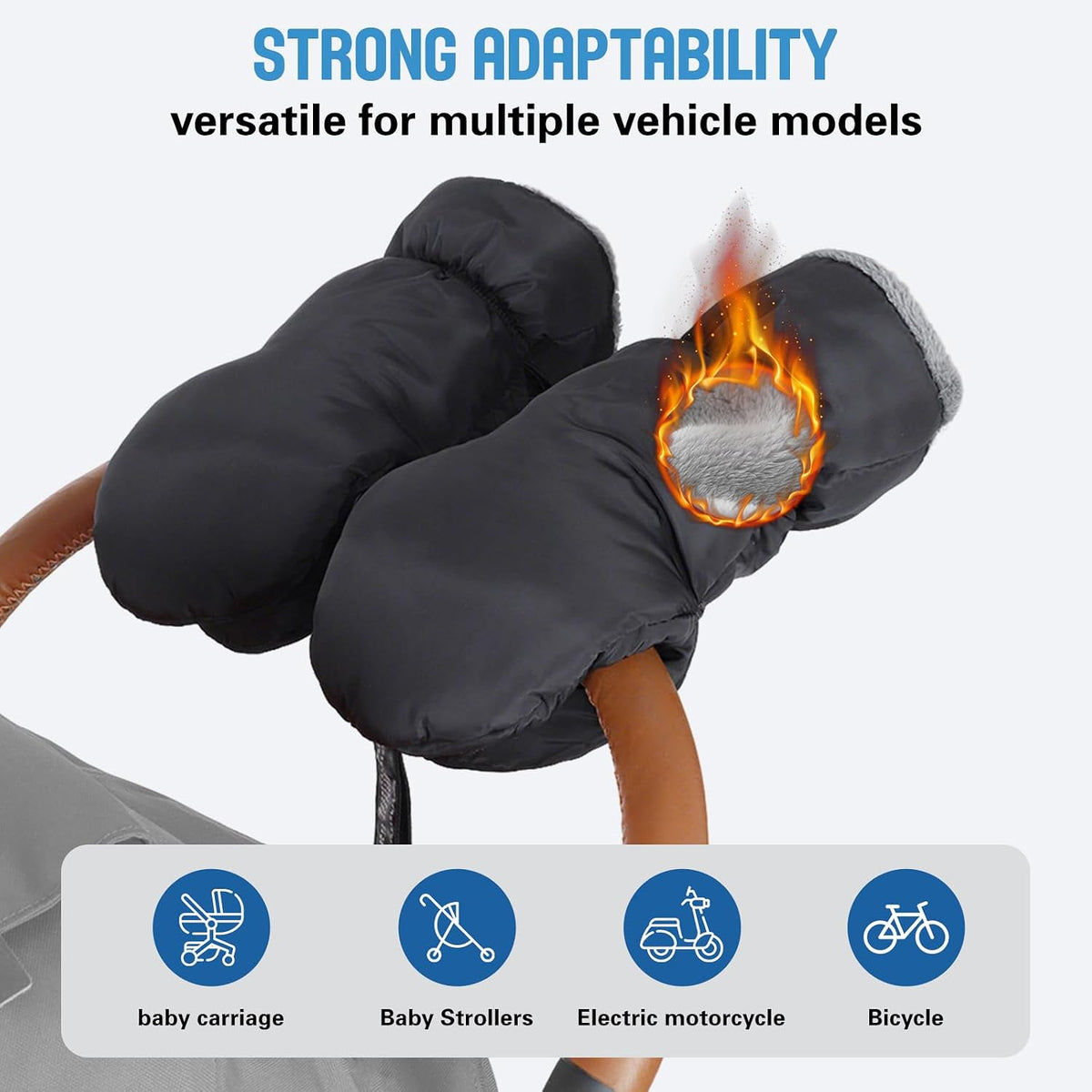Stroller Gloves, Baby Stroller Finger Gloves, Hand Muff for Cold Weather, with Detachable Finger Gloves, Universal Ultra-Plush Winter Stroller Mittens for Baby Parents, for Winter & Rainy Days