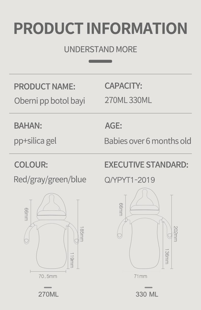 Oberni Baby Bottles, Weighted Straw Toddler Milk Bottles with Non-Slip Handle, Size + Variable Fast Flow, 12+ Months, BPA-Free, Pink/1Pack/9oz