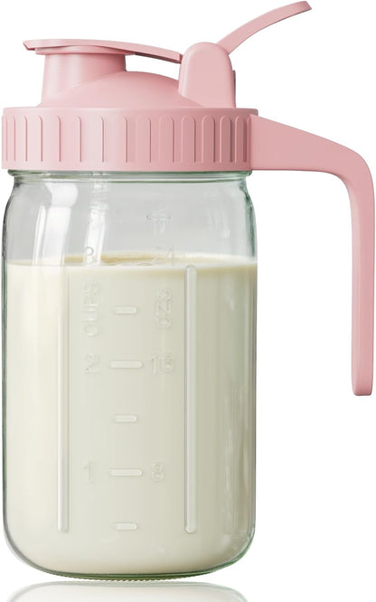 OneDream Breast Milk Pitcher 32oz Glass Pitcher with Lid, Formula Pitcher Leakproof Drip-Free Spout, Wide Mouth Mason Jar Pitcher for Easy Pouring, Dishwasher Safe Breastmilk Storage Pitcher