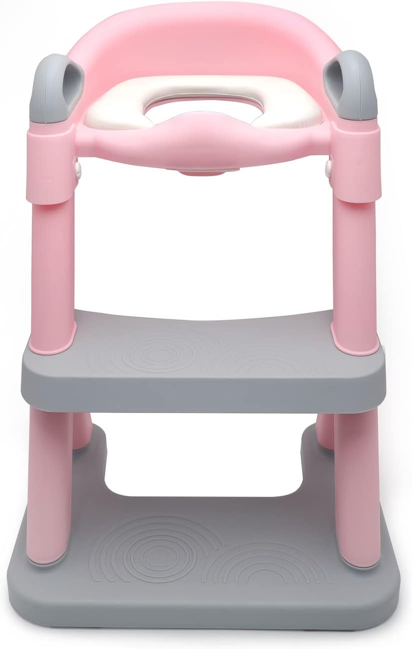 HTTMT- Giraffe Potty Training Toilet Ladder Seat With Upgraded Cushion Step Stool Ladder Toilet Chair/Toilet Trainer for Baby Toddler Kids Children In Pink [P/N: ET-BABY001-PINK STEP]
