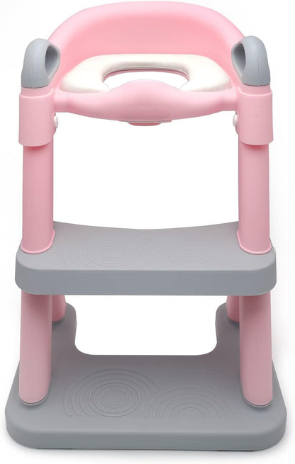 HTTMT- Giraffe Potty Training Toilet Ladder Seat With Upgraded Cushion Step Stool Ladder Toilet Chair/Toilet Trainer for Baby Toddler Kids Children In Pink [P/N: ET-BABY001-PINK STEP]