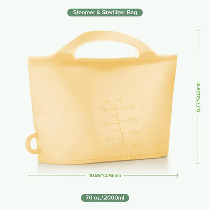 Haakaa On-The-Go Silicone Microwave Steam Sterilizer Bags for Travel, 40oz/1250ml Reusable Silicone Steaming Bags for Baby Bottles, Breast Pump, Accessories, Pacifiers, Teethers,Grey/1PC