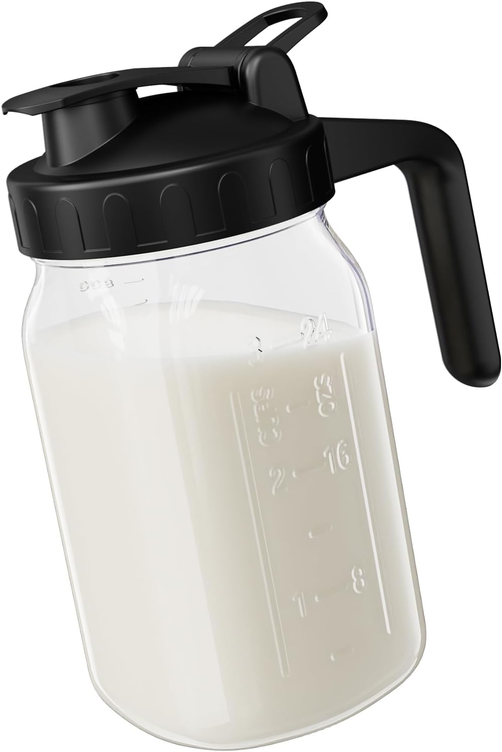 JunVpic Breast Milk Pitcher - 32 oz Glass Mason Jar with Dual Leak-Proof Design, Airtight Seal, Pour Spout & Handle, Storage Container for Breastmilk, Iced Tea & Ice Drinks（Gray）