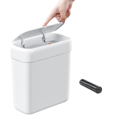 funest Bathroom Trash Cans, Garbage Can with Press Type Lid,10L Dogproof Slim Plastic Narrow Trash Bin