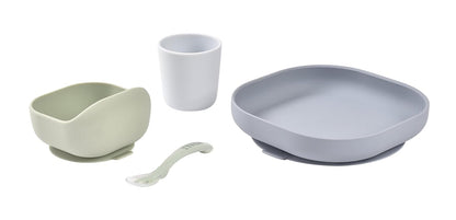 BEABA 100% Silicone 4-Piece Baby Feeding Set, Suction Plates for Baby, Made w/High Grade Food Safe Silicone, Rose