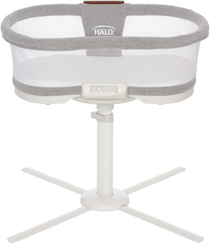 HALO BassiNest Connected Swivel Sleeper 3.0 – Smart Bassinet with AutoSoothe™, 360° Swivel, Cry Detection, Rocking, Vibration & Soothing Sounds, Easy Lowering Wall for Postpartum Recovery