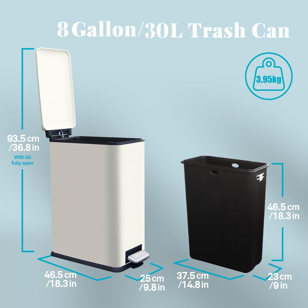 Diaper Pail, Airtight Odor Control Baby Diaper Bin with Childproof Lock, Stainless Steel Garbage Pail with lid, 15 Liter/ 4 Gallon Compact Nursery Trash Can with Removal Inner Liner, Blue