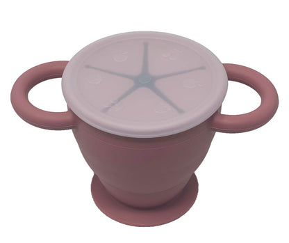 BraveJusticeKidsCo | Snack Attack II Snack Cup | Collapsible Silicone Snack Container | Toddler and Baby Snack Catcher Lid (Honey Ginger)