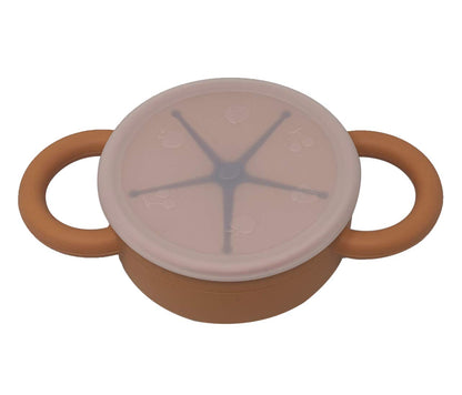 BraveJusticeKidsCo | Snack Attack II Snack Cup | Collapsible Silicone Snack Container | Toddler and Baby Snack Catcher Lid (Honey Ginger)