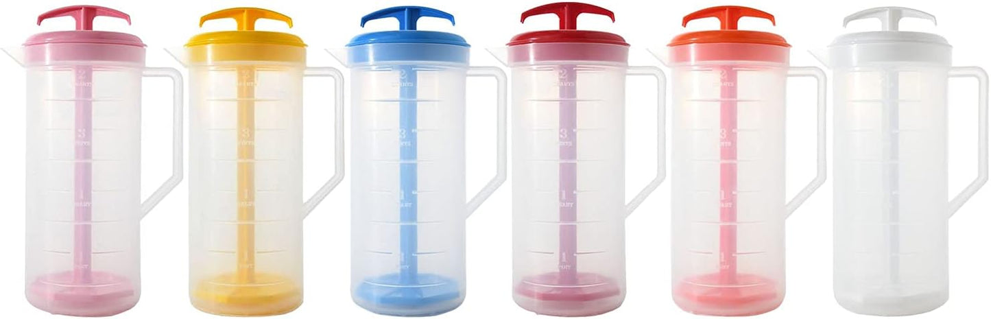 JBK Pottery 2-Quart White Mixing Pitcher with Plunger – BPA-Free Plastic Mixing Jug for Juice, Milk, Tea, Shakes, and More – Dishwasher-Safe, Spill-Proof Lid, Smart Stirring Design