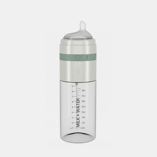 MILK & WATER Glass All in One Baby Bottle & Baby Formula Dispenser On The Go (Arctic White, 9oz Medium Flow 3m+)