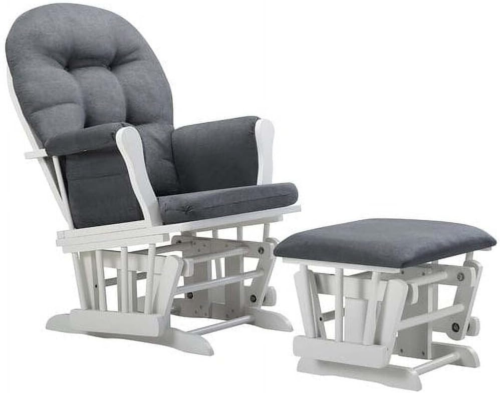 HomeStock Glider and Ottoman Set - Padded Arms, Storage Pockets, Metal Bearings White and Blue
