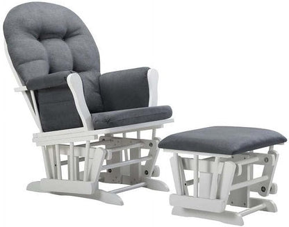 HomeStock Glider and Ottoman Set - Padded Arms, Storage Pockets, Metal Bearings White and Blue