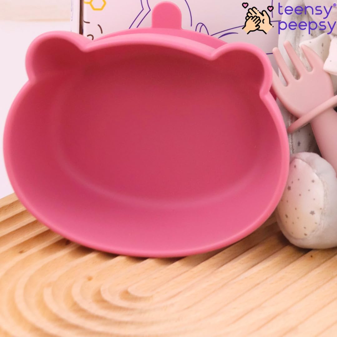 Silicone Bear Shaped Baby Bowl with Suction, Spoon & Fork for Babies 6+ Months, Infant Feeding BLW Baby Essentials Must Haves, BPA Free, Dishwasher Safe (Very Bear)