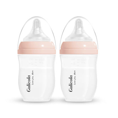 Gulicola Natural PP Baby Breastfeeding Bottles, Medium Flow Nipples (M), 3 Months +, White, 8 oz - 2pks