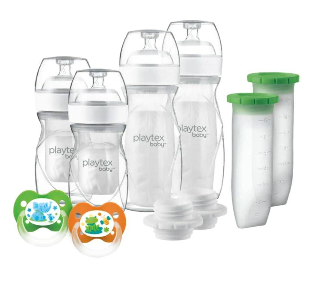 Playtex Baby Anti-Colic Nurser Bottles with Pre-Sterilized Disposable Drop-Ins Liners, 4 Oz Bottles (3 Count), Includes Slow Flow Nipples for Newborn and Breastfeeding Babies, Feeding Essentials
