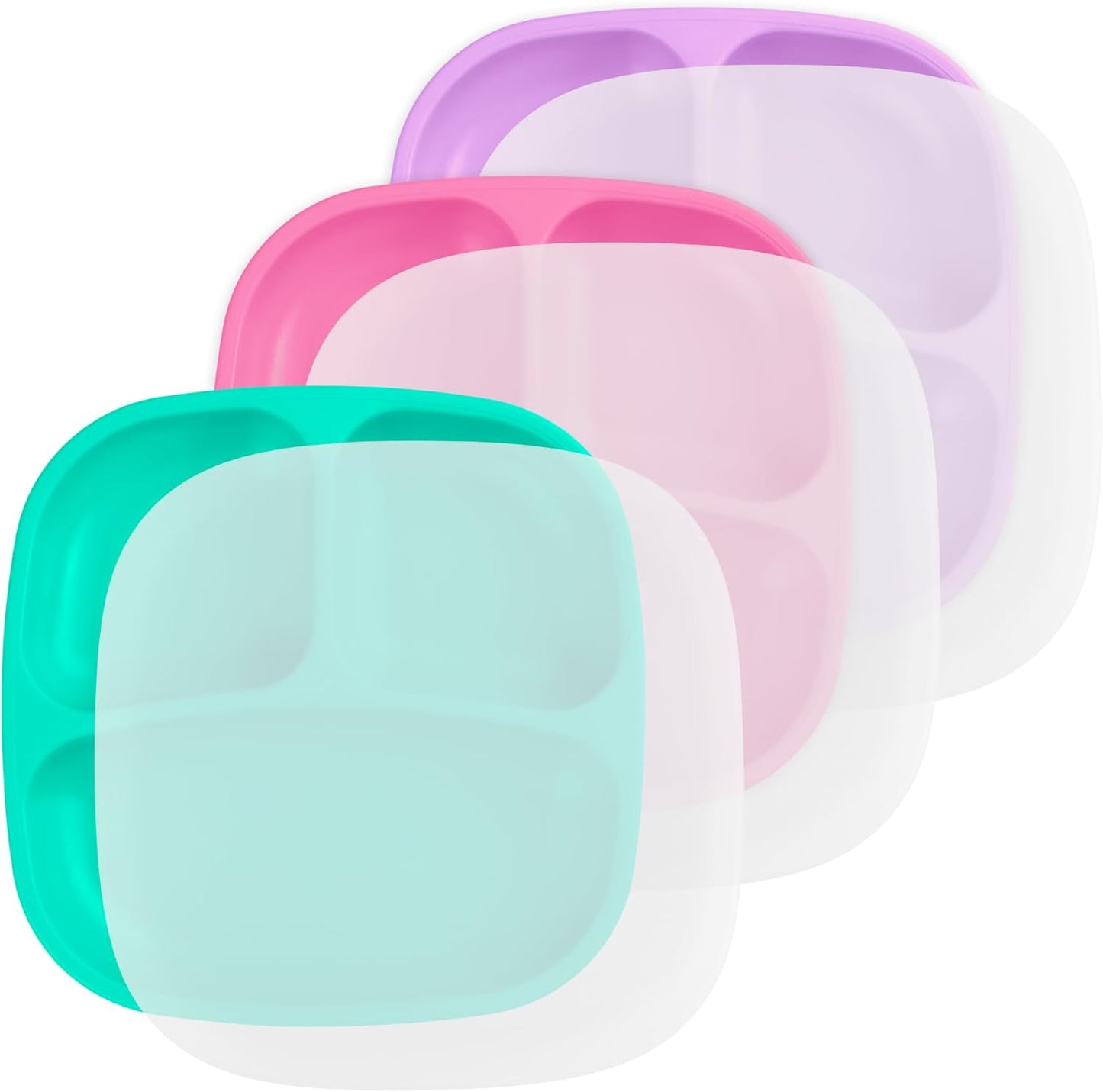 Re-Play Toddler Plates with Dividers - Deep-Walled 3 Compartments Divided Plates for Kids - Dishwasher & Microwave Safe - Made in USA - Set of 3-7.37" x 7.37" x 1.25" - Beach Baby
