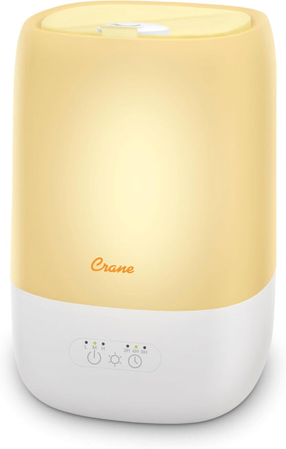 Crane Top Fill Mini Humidifier for Bedroom and Nursery 3-In-1 Essential Oil Diffuser Sleep Light 0.5 Gallon Baby Humidifier