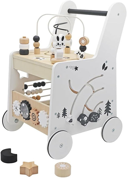 Wooden Baby Walker Activity Cubes,Baby Push Walker Toy for Toddler, 5in1 Montessori Learning&Educational Toys for 1+ Year Old Boy Girl | Sorting&Stacking | Bead Mazes and Counting Toys