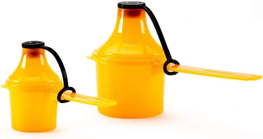 Supplement Container, To-Go Scoop, & Funnel System for Pre Workout Powder & Protein, Spill Proof Holder Dispenser, Gym & Shaker Bottle Travel Accessory, 2 Pack ORANGE (25cc 25mL 80cc 80mL)