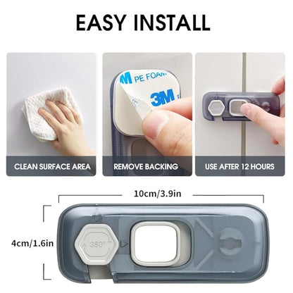 5 Pack Child Proof Refrigerator Lock, QYESWHSR Fridge Locks for Kids with Sticky Adhesive Pads, Child Safety Locks for Doors, RV Refrigerator, Oven Lock Child Safety Baby Cabinet Locks - Clear Updated