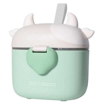 Bebamour Baby Formula Dispenser, BPA Free Portable Milk Powder and Candy Fruit Snack Storage Container with Scoop and Leveller for Travel, 450 ML, Green Cow