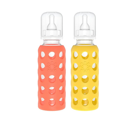 Lifefactory Glass Baby Bottle BPA Free | Protective Silicone Sleeve | 9 oz Pack of 2 | Mango, Kale