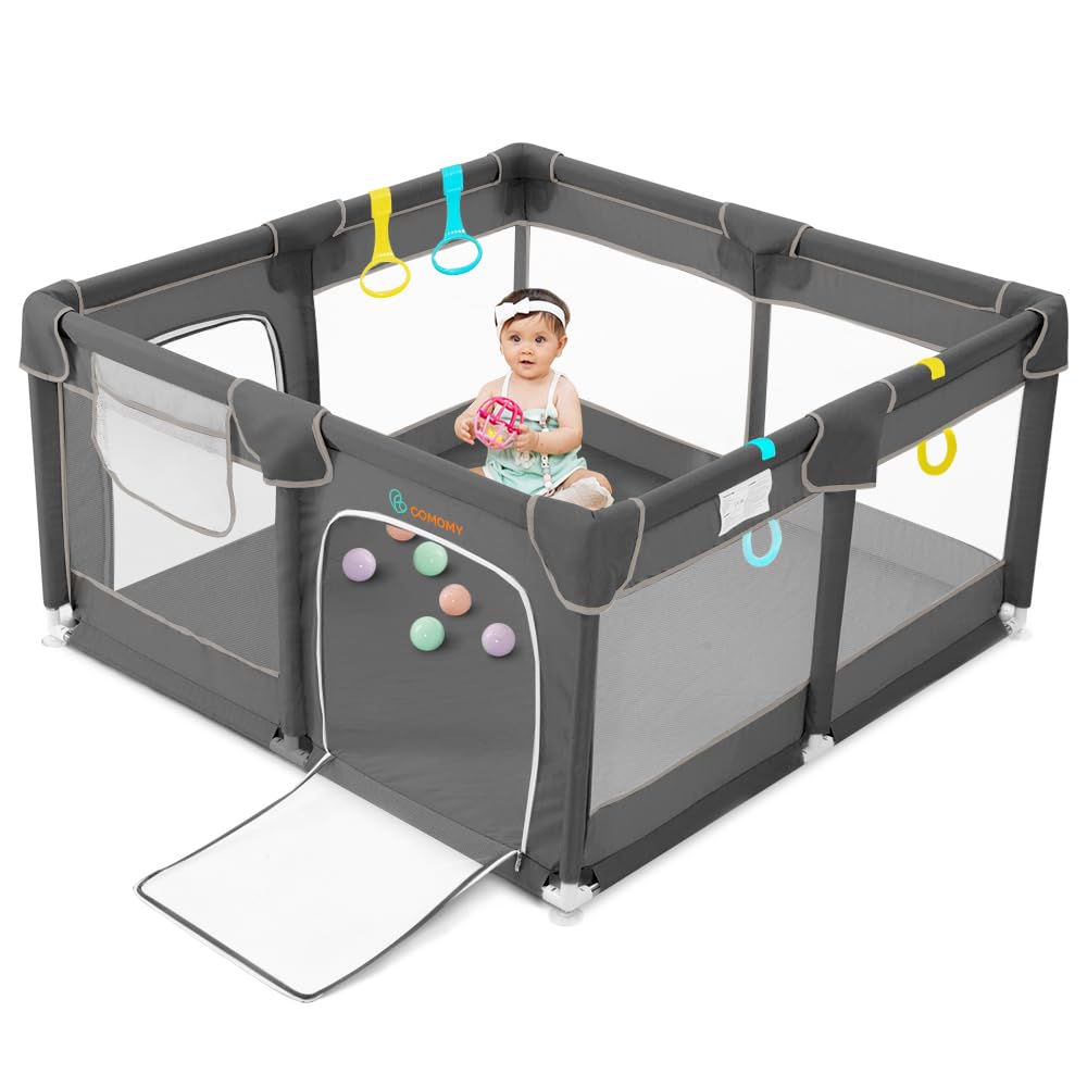 COMOMY Playpens for Babies and Toddlers, Small Baby Play Pens, Activity Center for Safe and Non-Slip Baby Fence, Full Mesh Design, Indoor & Outdoor Kids Activity Center (Dark Grey, 36"x36")