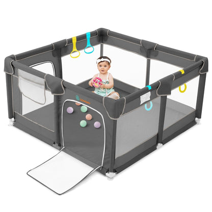 COMOMY Playpens for Babies and Toddlers, Small Baby Play Pens, Activity Center for Safe and Non-Slip Baby Fence, Full Mesh Design, Indoor & Outdoor Kids Activity Center (Dark Grey, 36"x36")