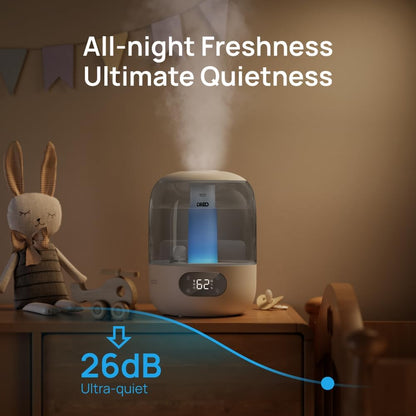 DREO Humidifiers for Bedroom, 3L Top Fill 30H & 26dB Quiet Runtime for Large Room, Cool Mist Ultrasonic Humidifier with Humidity Sensor, Night Light for Home, Baby, Nursery, Plants, New Edition