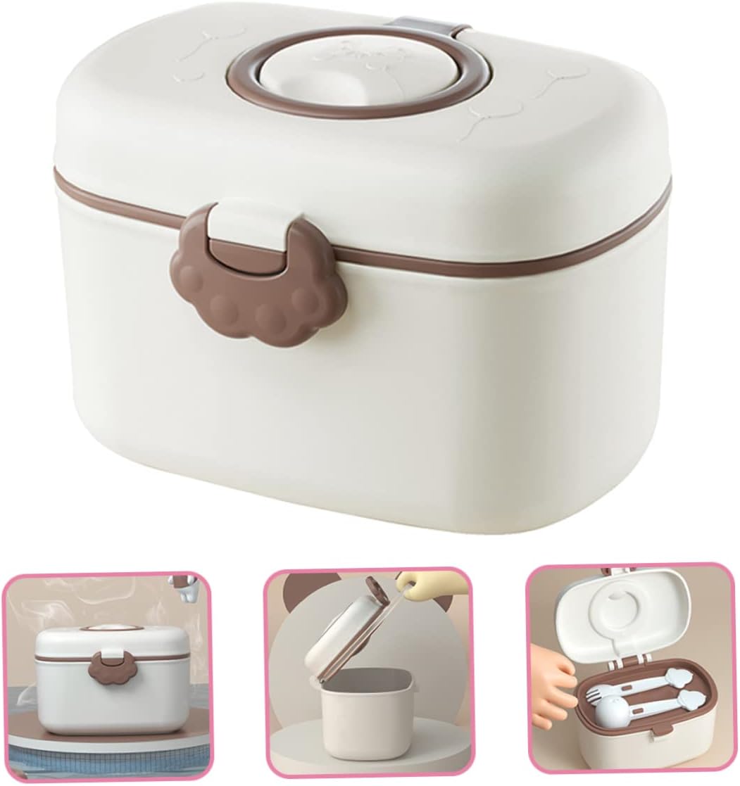Kisangel Baby Formula Container Portable Milk Powder Box with Leak-Proof Lid and Separate Spoon Fork Compact 4.72X3.74X2.95 Inch for Infant Formula Snacks and Baby Food Storage