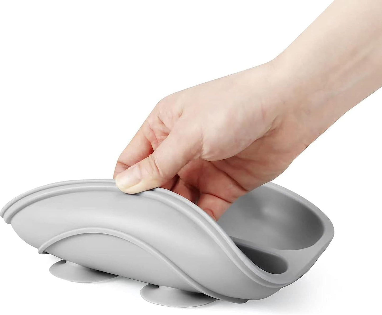 PandaEar Silicone Baby Feeding Set| 2 Pack Silicone Divided Suction Plate with 2 Pack Spoons | Baby Led Weaning Supplies Self Feeding Eating Utensils (Green/Grey)