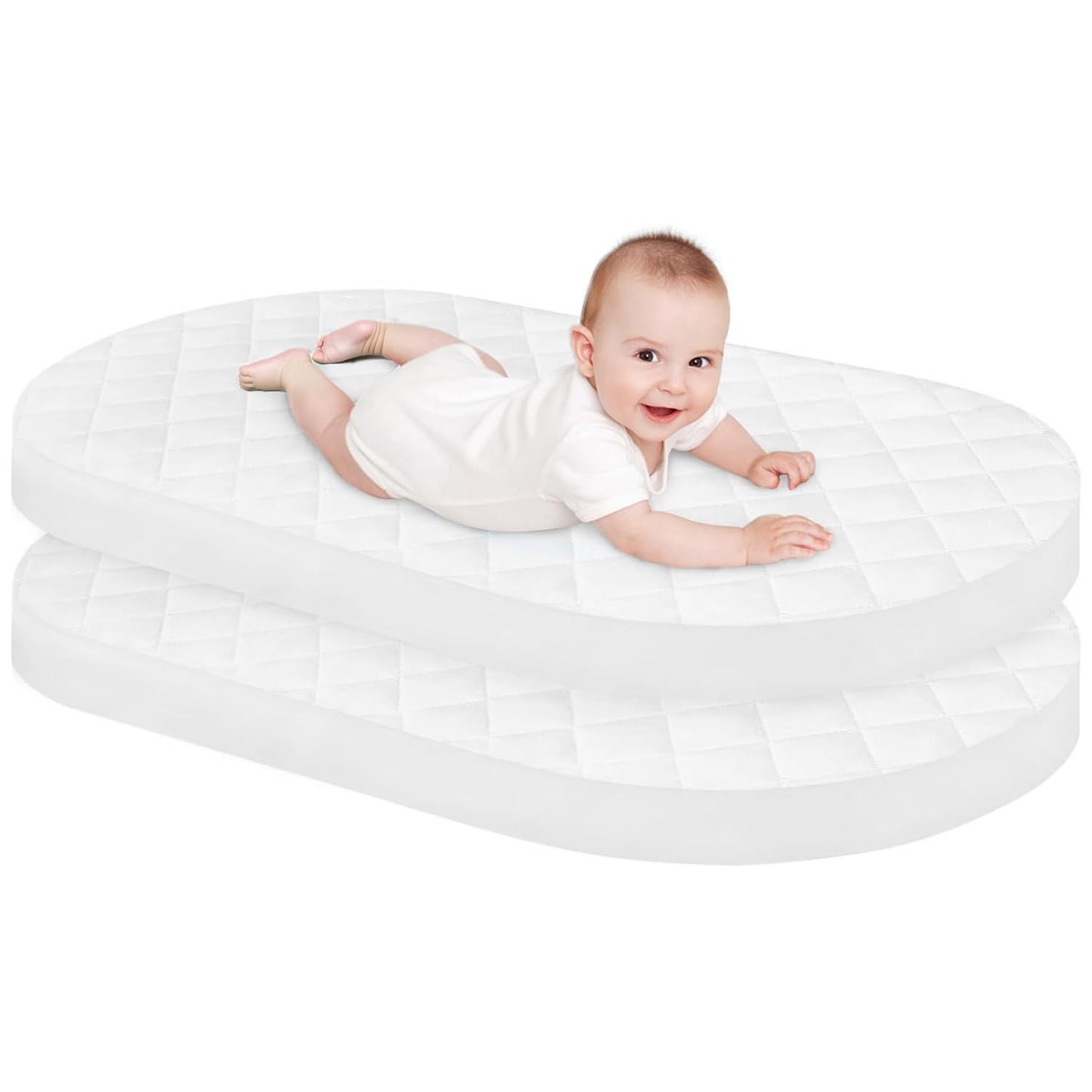 Bassinet Mattress Pad Cover Fit for Baby Delight/Mika Micky/Dream On Me Lotus/ANGELBLISS/KoolerThings (3 in 1) Bedside Sleeper, Waterproof Bassinet Mattress Protector Quilted Bassinet Sheets 2 Pack