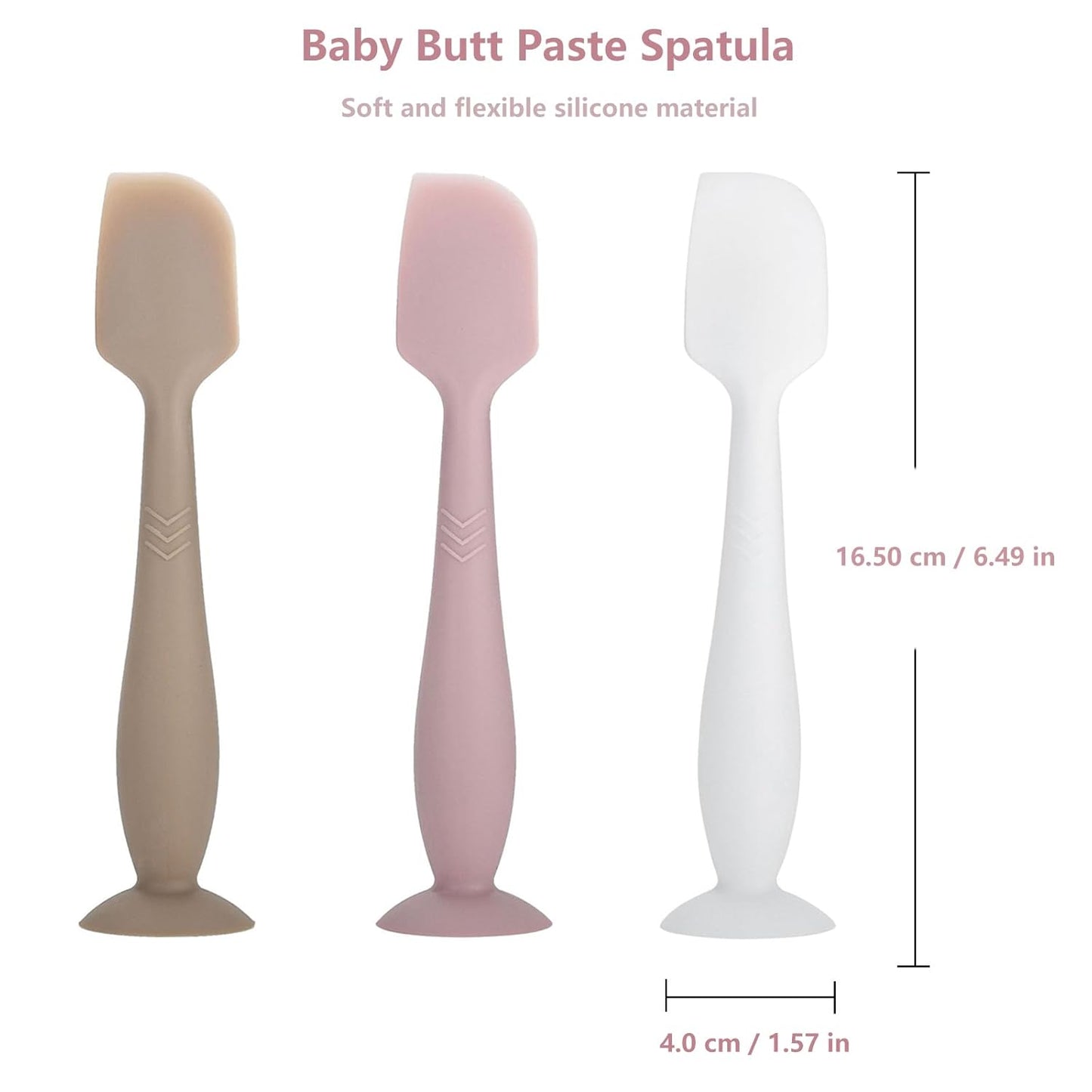 3-Pack Baby Diaper Cream Spatula - Baby Diaper Rash Cream Applicator for Butt Paste - Diaper Cream Brush for Newborn Essentials (grey, pink, white)