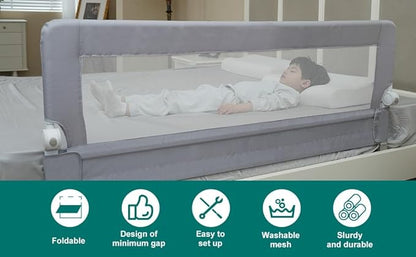 Toddler Bed Rails, 51 Inch Foldable Bed Rail for Toddlers, Baby Bed Rail Guard for Twin, Full, Queen Size Bed, Box, Platform Bed, with Reinforced Safety System